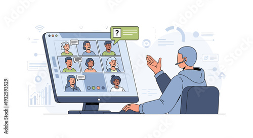 Online Meeting Video Conference People Talking Communication Digital Screen