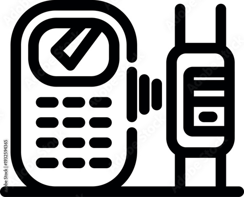 Walkie talkie with antenna extended establishing connection with base station, ensuring seamless communication