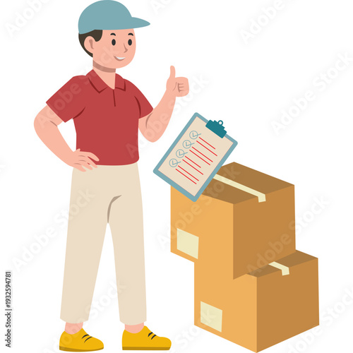 Delivery Person Holding Package and Checklist