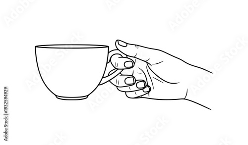 Minimal hand holding tea cup line art vector illustration