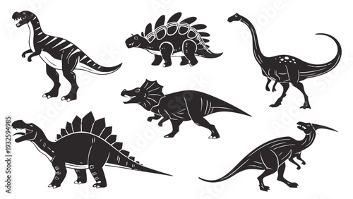 Dinosaur Silhouettes Vector Set - Prehistoric Creatures Collection