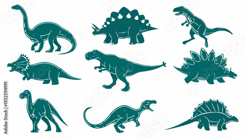 Teal Dinosaur Vector Silhouettes Set for Kids Design & Education