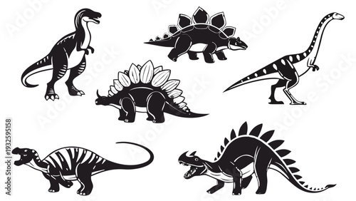 Dinosaur Vector Silhouettes Set Black and White Collection