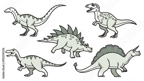 Cute Cartoon Dinosaur Collection - Vector Illustration Set