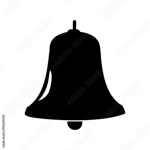 Silhouette illustration of a black bell against a clean white background