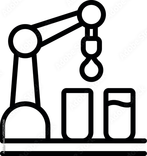 Robotic arm pouring liquid into glass on an assembly line, representing automation in the beverage industry