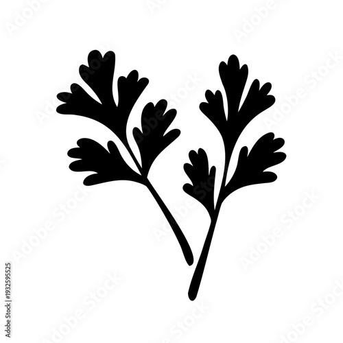 Minimalistic silhouette of two parsley sprigs with detailed leaf design