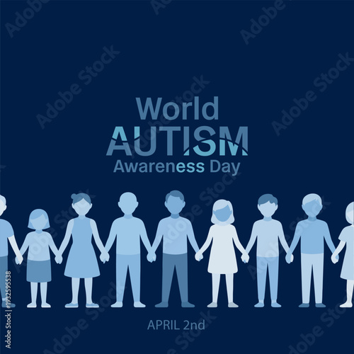 World autism awareness day is represented by a line of blue figures holding hands