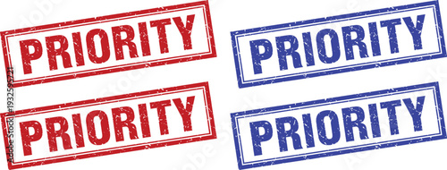 A set of red and blue priority stamps on a white background