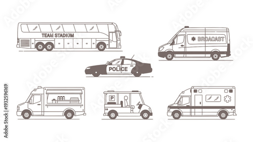 Vehicular Variety: An array of stylized vehicles showcases a diverse collection of transportation options, each with a unique purpose and design.