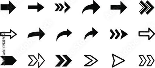 Collection of black arrow icons in various styles and directions