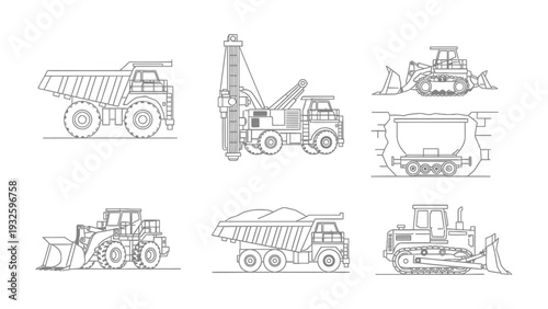 Construction Vehicles Collection: A comprehensive illustration showcasing various construction vehicles in detail, capturing the essence of heavy machinery used in the building industry.