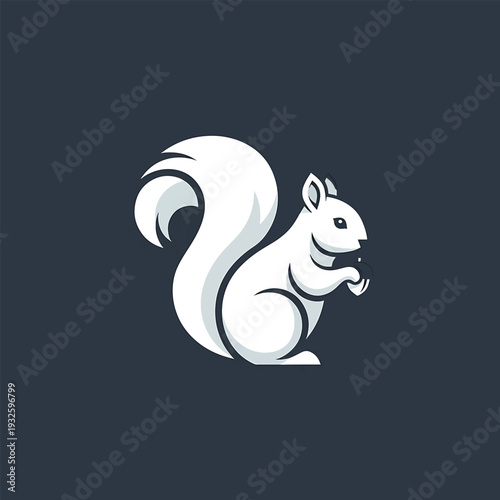 Stylized White Squirrel Holding Nut Icon.