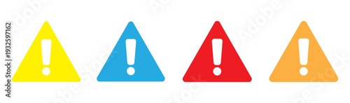 Exclamation Mark Alert Icon Set. Attention Notification Symbols. Triangle Warning Icons in Solid Style.