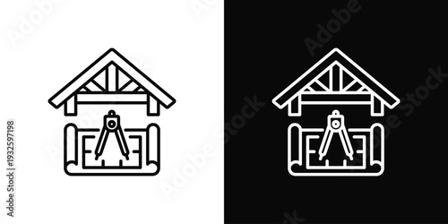 Roof Framing Icon In Black And White Style