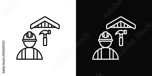 Roof Contractor Icon In Black And White Style