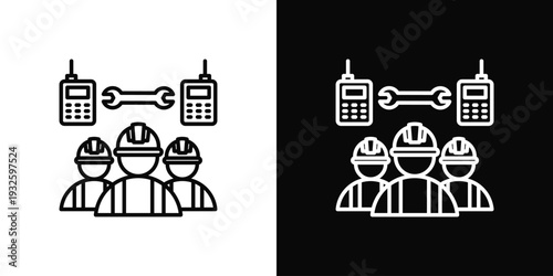 Roof Contractor Team Icon In Black And White Style