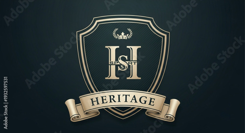 Elegant Heritage Logo Design with Shield and Scroll Elements, Classic Emblem.