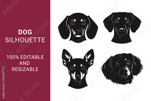 Dog Head Silhouettes with different Breed Profiles and Portraits can be useable for Pet Branding and Logo Design