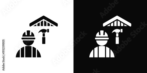 Roof Contractor Icon In Black And White Style