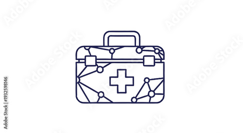 Digital Health First Aid Kit Icon with Network Connections.