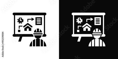 Roof Project Plan Icon In Black And White Style
