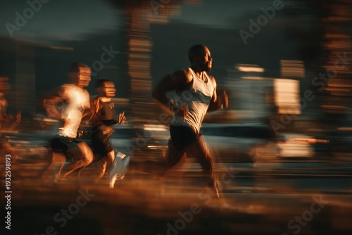 Wallpaper Mural diverse group of men jogging at golden hour. Generative AI Torontodigital.ca