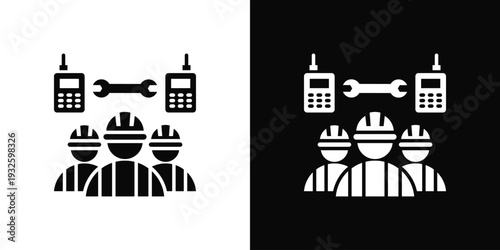 Roof Contractor Team Icon In Black And White Style