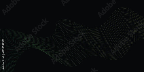 Flowing dots particles wave pattern green and yellow isolated on yellow, orange background gradient. Vector in concept of technology, science, music, modern