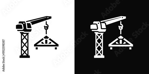 Roof Lift Crane Icon In Black And White Style