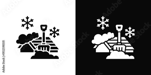 Roof Snow Removal Icon In Black And White Style