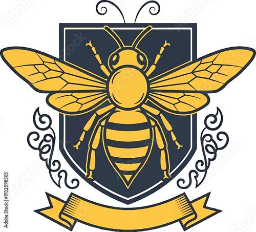 Stylized Bee Emblem with Wings Spread Wide.
