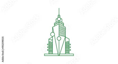 Creative Building Design Combining Architecture and Pen Nib Symbolism.