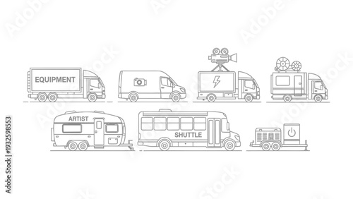 Vehicular Variety: Collection of diverse transport vehicles, artfully illustrated with minimalistic style.  