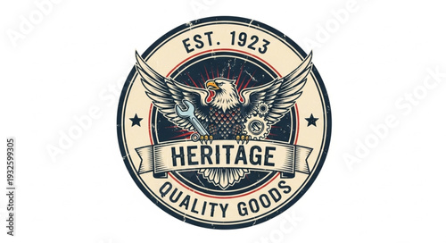 Vintage Heritage Quality Goods Eagle Emblem Design with Established Year.