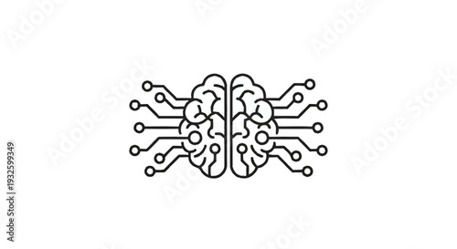 Digital Brain with Circuitry and Connections.