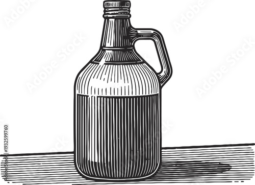 Vintage metal growler bottle with handle and screw cap, classic beverage container illustration