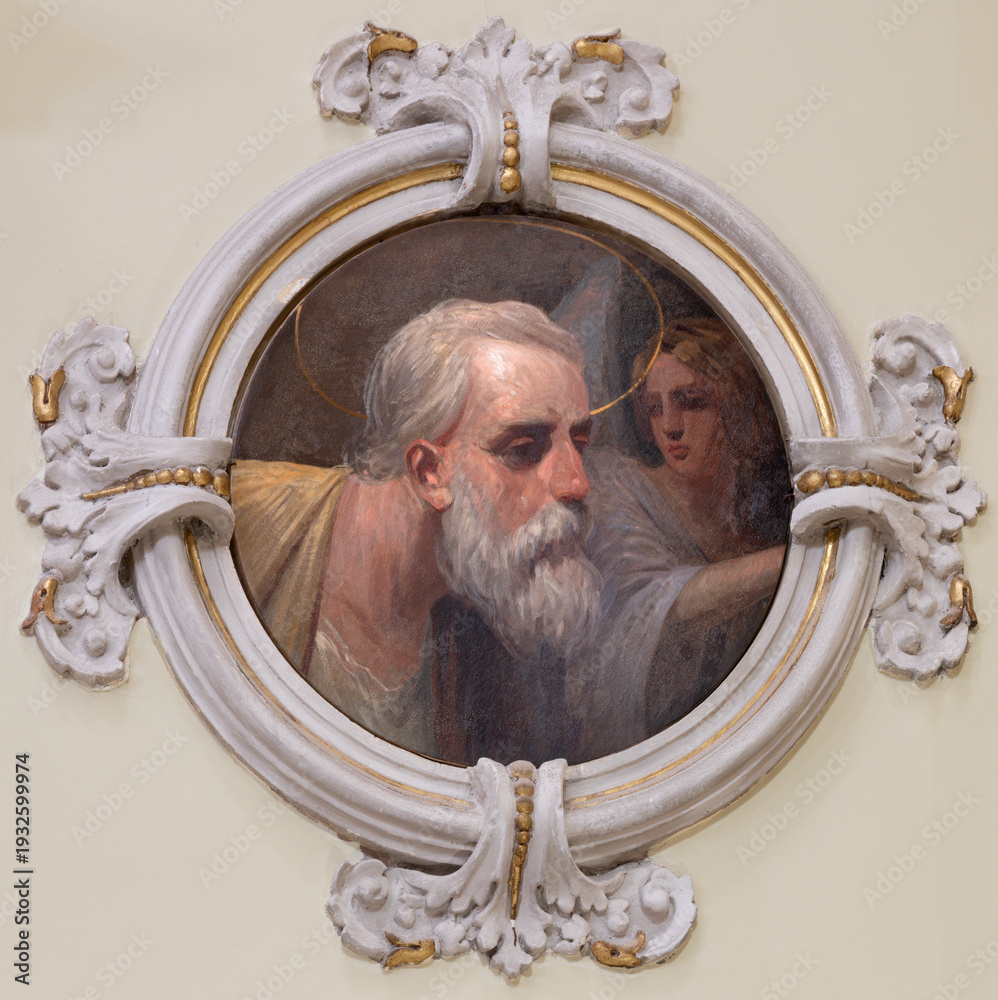 Obraz premium SALERNO, ITALY - OCTOBER 6, 2025: The fresco of St. Matthew the Evanglist in the church Chiesa di San Giorgio by Pasquale Avallone (1884 - 1965)