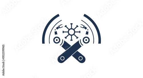 Crossed Tools and Virus Symbol Icon.