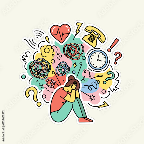 Flat Vector Illustration of Anxiety and Mental Overload