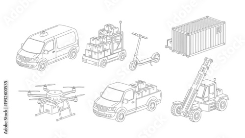 Fleet of Delivery Vehicles: a comprehensive overview of delivery vehicles, showcasing a range of modes designed for efficient and modern transport.