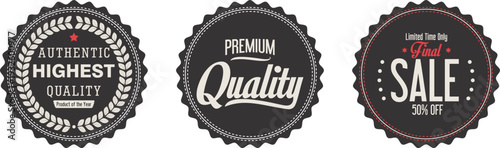 A set of three black and white quality sale labels