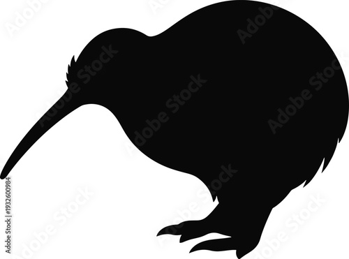 Silhouette of a Kiwi Bird Facing Left.