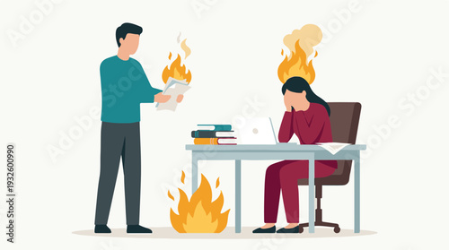 Employee burnout and workplace stress from overwhelming tasks and demanding boss