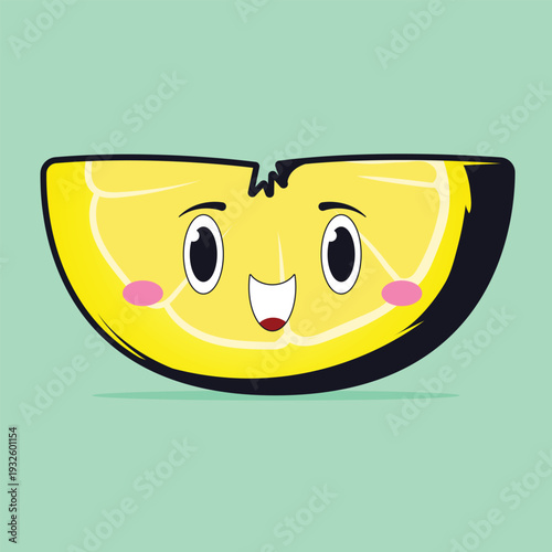 Cute Kawaii Lemon Vector Pastel Colored Flat Style Citrus Fruit Illustration, Hand Drawn Yellow Lemon Slice Icon for Fresh Juice, Summer Drinks, Healthy Food, Vitamin C, and Sour Fruit Design