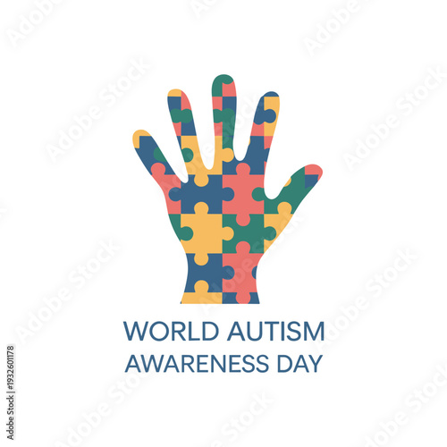 World Autism Awareness Day Puzzle Hand Symbol Vector Illustration