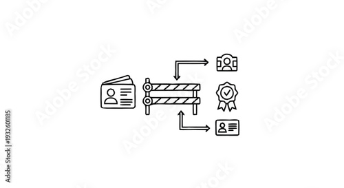 Identity Verification Process and Security Barrier Iconography.