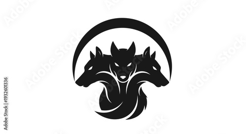 Black Silhouette of Twin Wolf Heads.