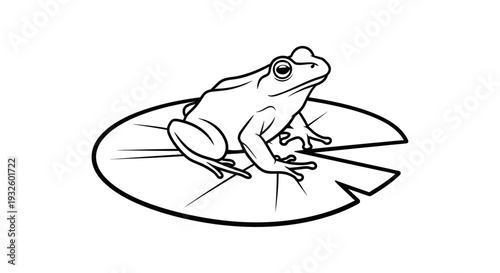 Frog sitting on a lily pad in a pond environment.