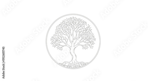 Elegant Tree of Life Symbol in Circular Frame.